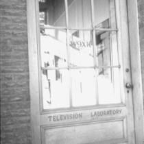 Entrance door to W9XK television studio, The University of Iowa, 1930s