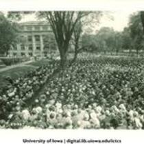 Commencement on Pentacrest with Macbride Hall in background, The University of Iowa, June 1931
