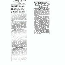 "W9XK sends out sight on 2 wave bands;" "New television device produced at university," May 16, 1935 and January 19, 1939