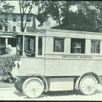 First hospital ambulance, State University of Iowa hospital, Iowa City, Iowa, 1920