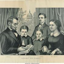 Abraham Lincoln and his family near window in Washington, D.C., 1800s